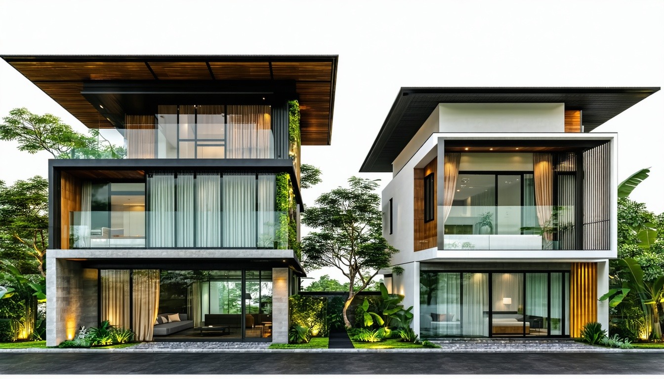 small scale commercial and residential buildings side by side in Bali tropical location-1